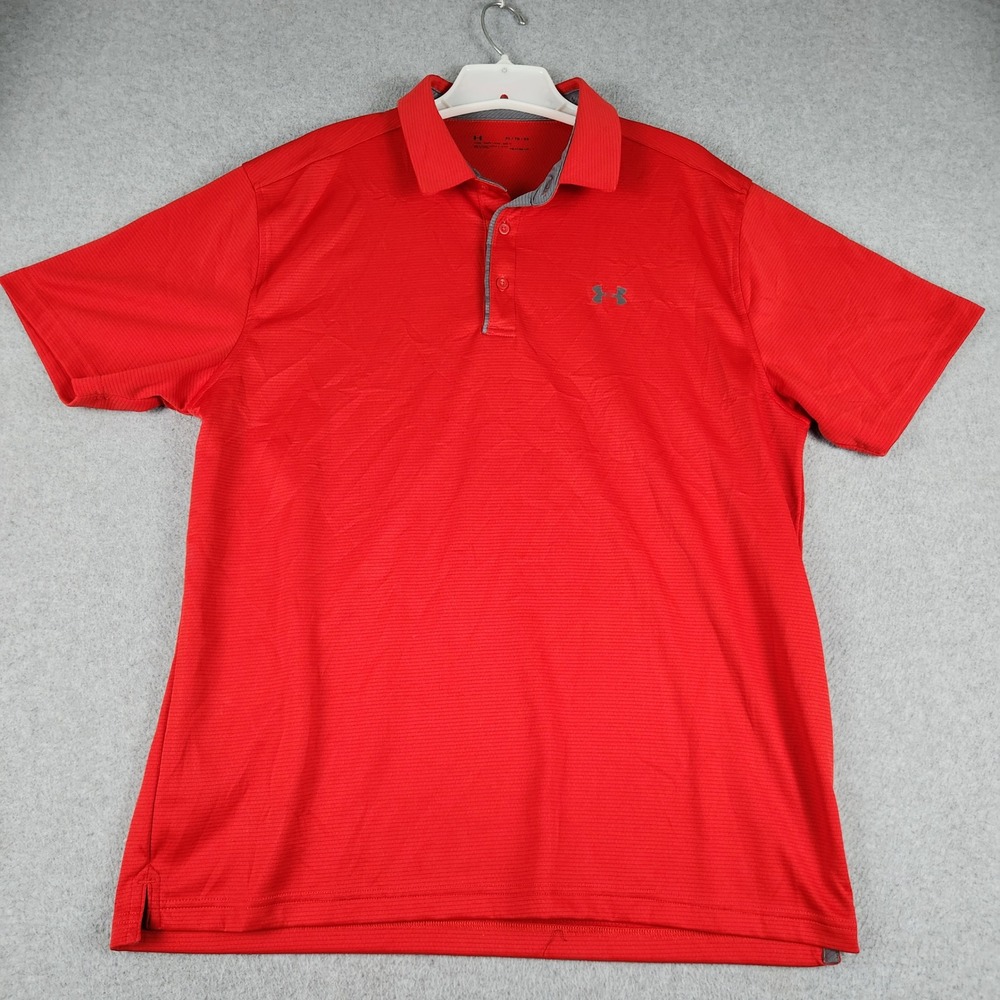 Under Armour Polo Shirt Mens XL Red HeatGear Loose Fit Performance Short Sleeve